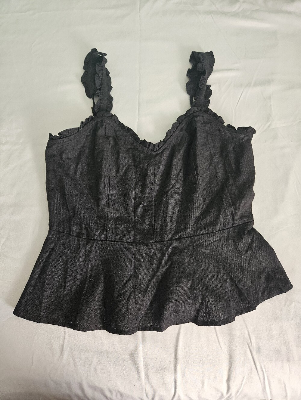 Women’s E & M Black Ruffled Peplum Crop Tank Top Size L